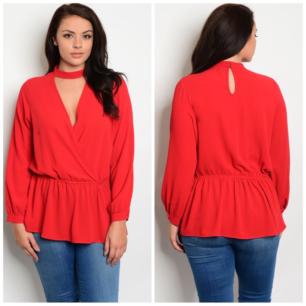 Best Seller Long Sleeve PLUS Choker Tunic Top - Picture 3 of 4